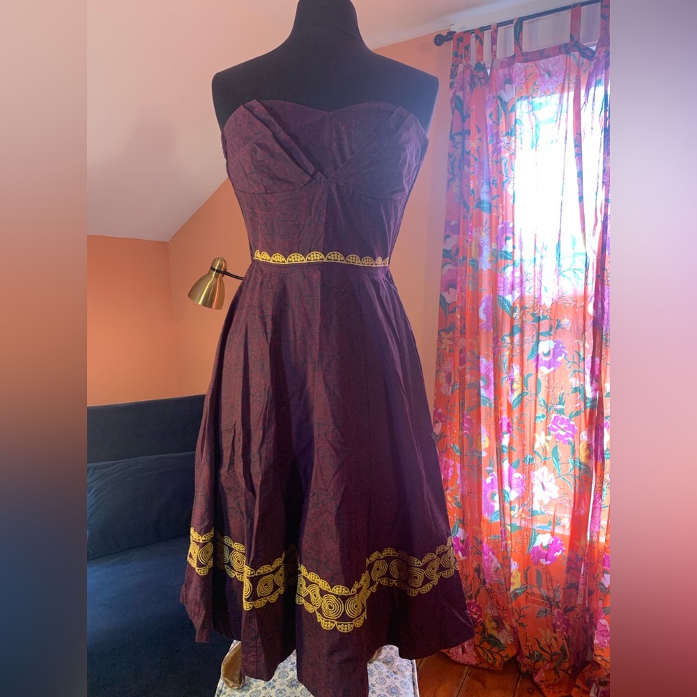 Eggplant, fit and flare, knee length, eggplant, Anthropologie cotton dress - Picture 2 of 13
